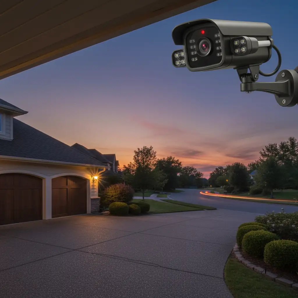 Outdoor camera monitoring driveway