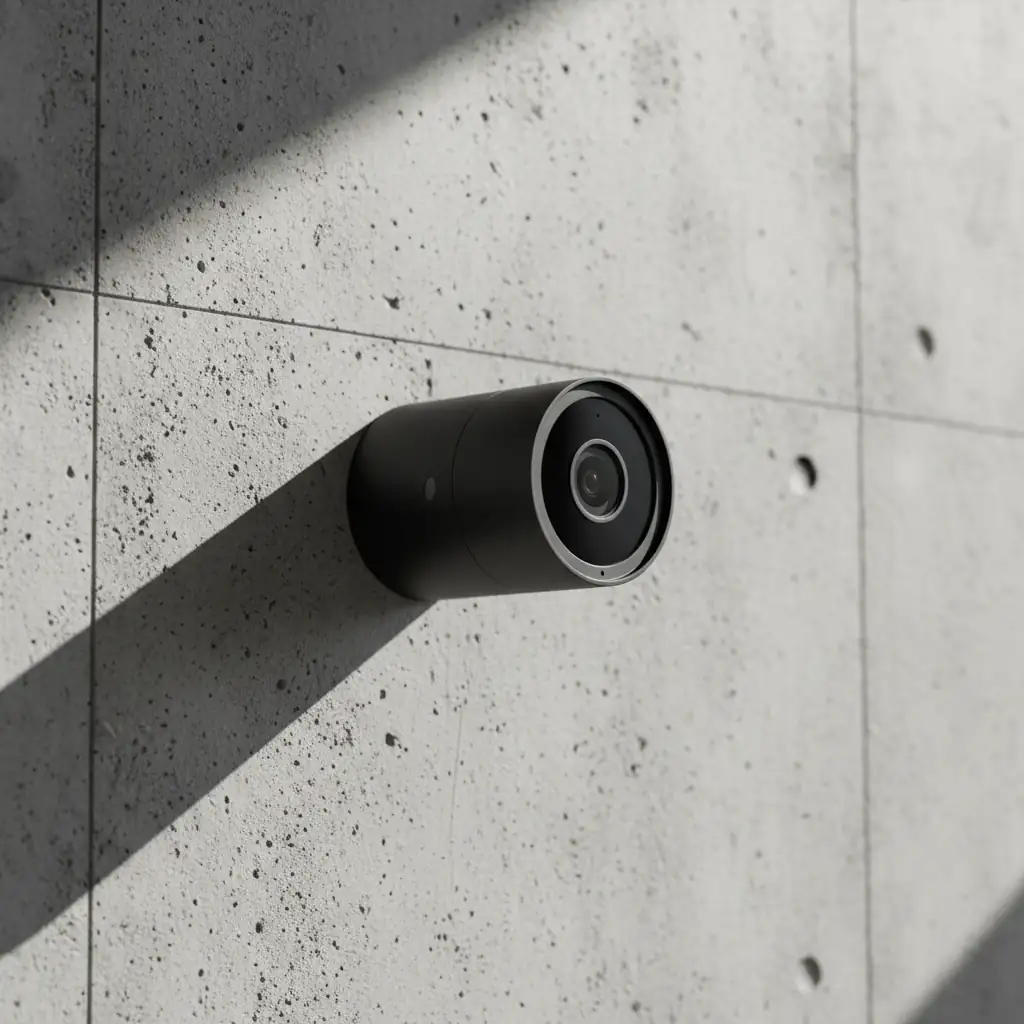 Minimalist camera on concrete wall